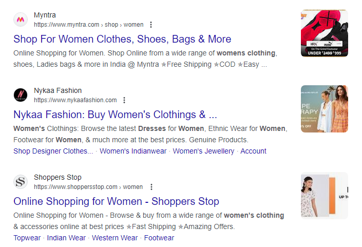 Screenshot of title and description for ecommerce business in seo.